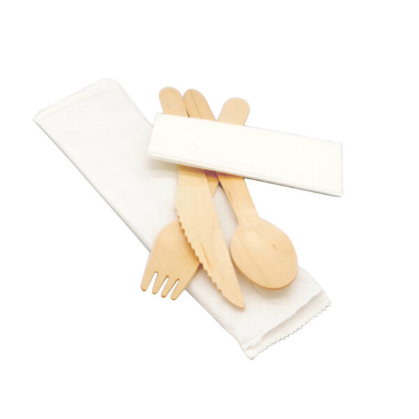 Wrapped wooden cutlery with napkin