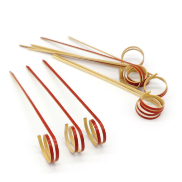 Compostable Red Bamboo Loop Food Pick / Skewer