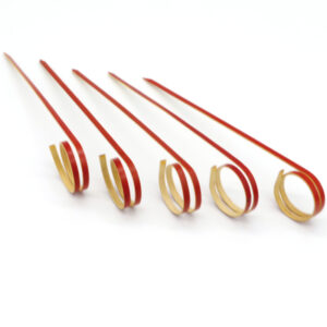 Compostable Red Bamboo Loop Food Pick / Skewer