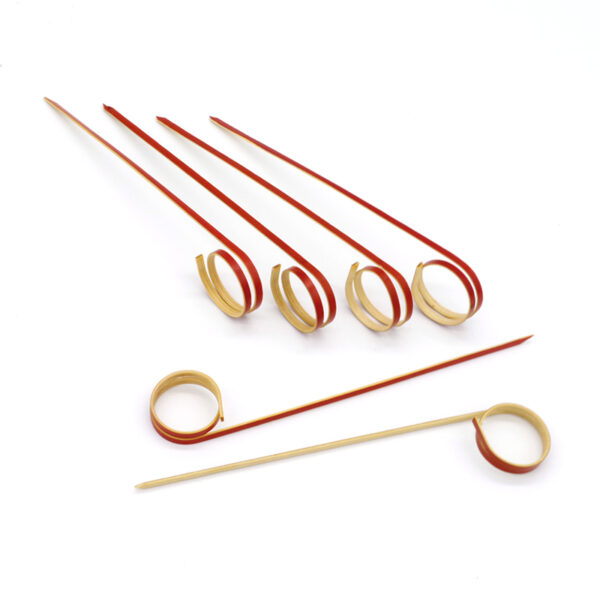 Compostable Red Bamboo Loop Food Pick / Skewer